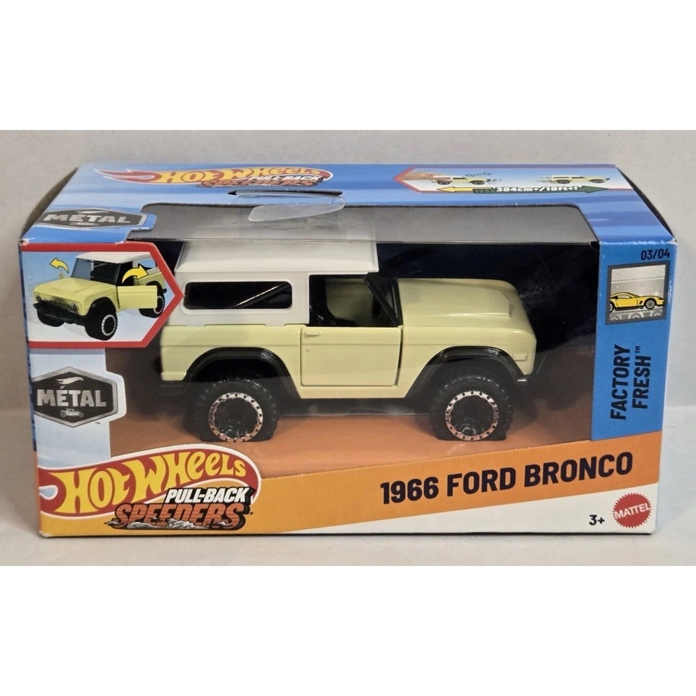 Hot Wheels Pull-Back Speeders 1966 Ford Bronco 1:43 Scale Diecast Yellow 2023